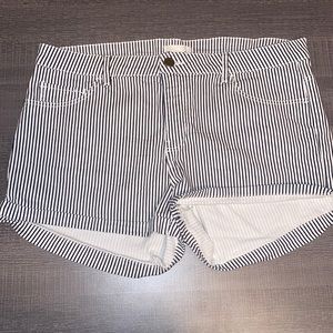 White with black pinstripe shorts